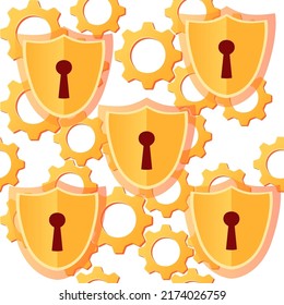 Seamless pattern Digital data protection concept with golden shield lock and key vector illustration on white background