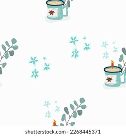 Seamless pattern, digital paper, candle theme wrapping paper, aromatherapy, hobby, pastime, relaxation, self love, self care. Flat cartoon vector illustration, hand drawn style.