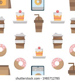 Seamless pattern digital paper napkins tablecloth wallpaper background coffee doughnut cakes