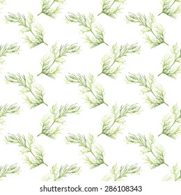 Seamless pattern with dill. Hand-drawn background. Vector illustration. Real watercolor drawing.