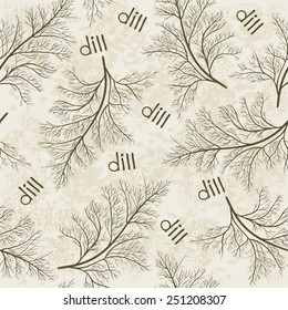  Seamless pattern with dill. Hand-drawn floral background. Monochrome vector illustration.
