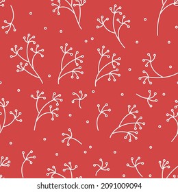 Seamless pattern with a dill plant on a red background.