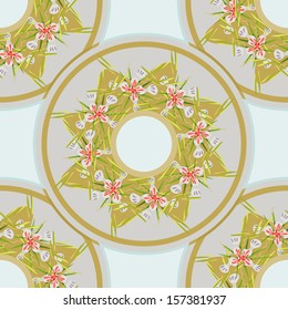 Seamless pattern of dining plates, decorated with floral patterns