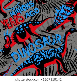 Seamless pattern with dino. Background for for kids fabric, textile. Cute dino.