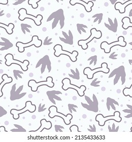 Seamless pattern dinos footprint and bone, design for scrapbooking, decoration, cards, paper goods, background, wallpaper, wrapping, fabric and all your creative projects. Vector Illustration