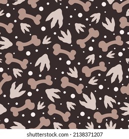 Seamless pattern dinos footprint and bone, design for scrapbooking, decoration, cards, paper goods, background, wallpaper, wrapping, fabric and all your creative projects. Vector Illustration