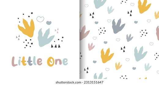 Seamless pattern with dinos footprint, colorful designs for print, textile, wallpaper, wrapping, fabric and all your creative projects. Vector Illustration