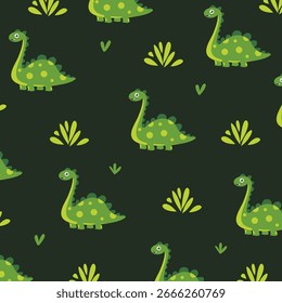 Diseño de Vector de dibujos animados de brontosaurio de patrón sin costuras para ropa de niños de tela de impresión completa. 
Este diseño es adecuado para la industria textil de ropa infantil
