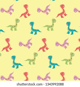 seamless pattern dinosaur cartoon with yellow background