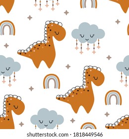 seamless pattern with dinosaur and cloud - vector illustration, eps