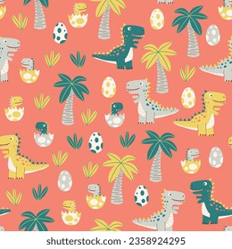 Seamless pattern dinosaur cute children wallpaper pastel minimal vector illustration background