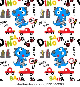 seamless pattern dinosaur funny animal cartoon,vector illustration