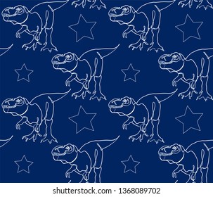 seamless pattern with dinosaur one line