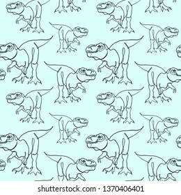 seamless pattern with dinosaur one line