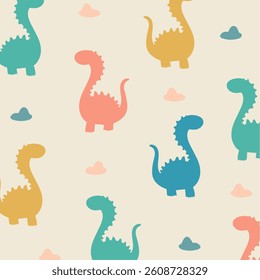 Seamless pattern with dinosaur silhouette, print for t-shirts, textiles, wrapping paper, website, children's products.