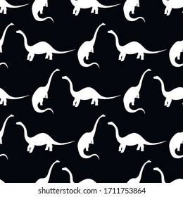 Seamless pattern, dinosaur silhouettes, diplodocus, vector illustration