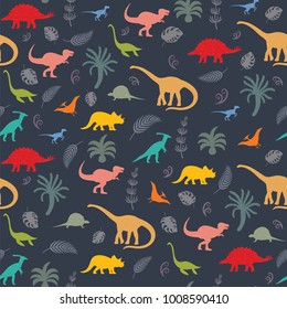 Seamless pattern with dinosaur silhouettes. Vector illustration