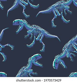 Seamless pattern of a dinosaur skeleton background elements for kids wear.