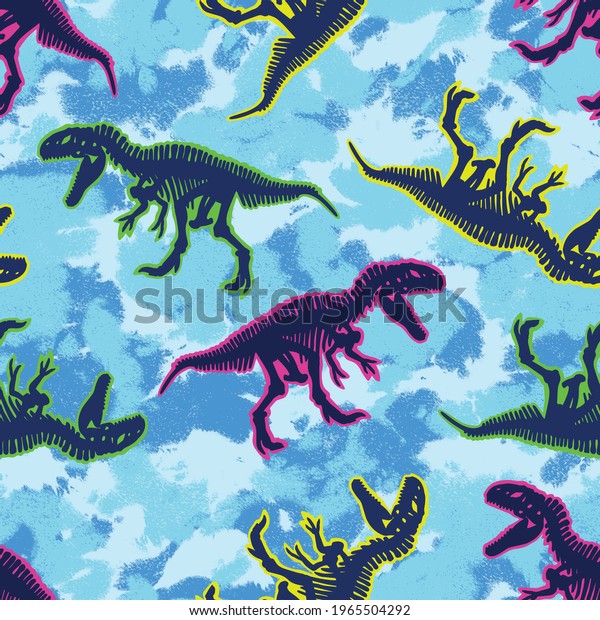 Seamless pattern of a dinosaur skeleton wallpaper. 