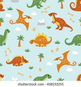 Seamless pattern with dinosaur world. Art vector illustration