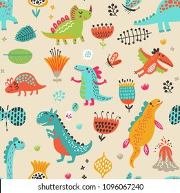 Seamless pattern with dinosaurs