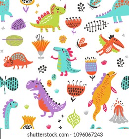 Seamless pattern with dinosaurs