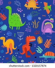 Seamless pattern with dinosaurs