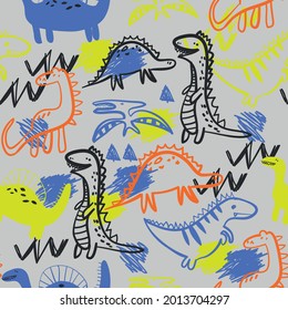 Seamless pattern with dinosaurs. Background for girls and boys m, textile, fabric, clothes, stationery, socks, Web and other design.