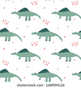 Seamless pattern with dinosaurs. Cartoon characters. Print for children books.