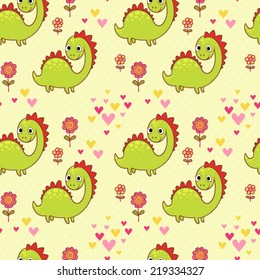 Seamless pattern with dinosaurs in cartoon vector. Baby cute pattern.