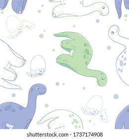 Seamless pattern with dinosaurs. Cute ancient animals for kids, vector illustration