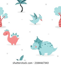 Seamless pattern with dinosaurs, dino pattern, cartoon dino	