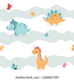 Seamless pattern with dinosaurs, dino pattern, cartoon dino	