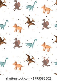 Seamless pattern dinosaurs doodle. Cute dino design. 
