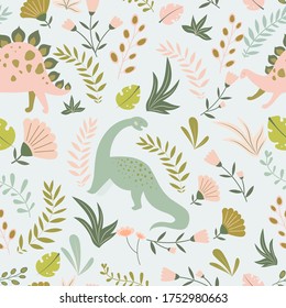 Seamless pattern with dinosaurs. Fabric, textile