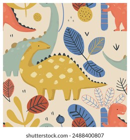 Seamless pattern with dinosaur's. Hand drawn vector illustration. 