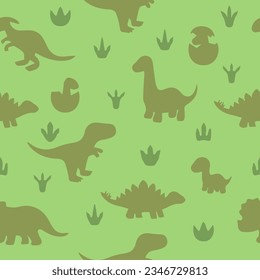 Seamless pattern with dinosaurs in khaki coloring. Children's background, cartoon, textile, cover.