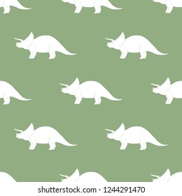 Seamless pattern with Dinosaurs on green background. Vector kids illustration. Childish texture. Design for fabric, wallpaper, textile and decor.