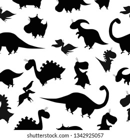 Seamless  pattern with dinosaurs shadow. Animal white background with dino. Vector illustration.