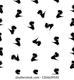 Seamless pattern dinosaurs shadow. Animal white background with black dino. Vector illustration.
