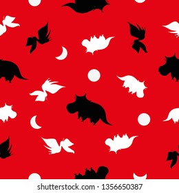 Seamless pattern dinosaurs shadow. Animal red background with black and white dino. Vector illustration.