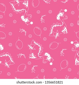 Seamless pattern dinosaurs shadow. Animal pink background with white dino. Vector illustration.