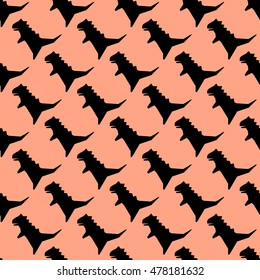 Seamless pattern with dinosaurs silhouette. Vector illustration. Cute colorful background. Funny wallpaper