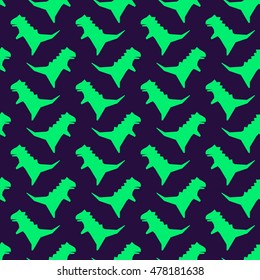 Seamless pattern with dinosaurs silhouette. Vector illustration. Cute colorful background. Funny wallpaper