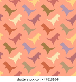 Seamless pattern with dinosaurs silhouette. Vector illustration. Cute colorful background. Funny wallpaper