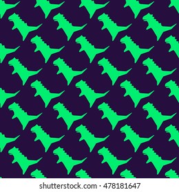 Seamless pattern with dinosaurs silhouette. Vector illustration. Cute colorful background. Funny wallpaper