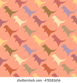 Seamless pattern with dinosaurs silhouette. Vector illustration. Cute colorful background. Funny wallpaper