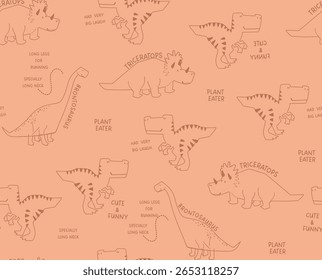 Padrão sem costura com silhuetas de dinossauros.para impressão de tecido de vestuário, papel de parede, quartos, livros, banners. Garrafa, sacos, etc.