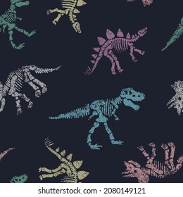 Seamless pattern of a dinosaurs skeleton background elements
