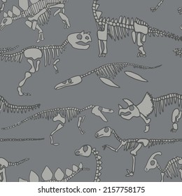 Seamless pattern of a dinosaurs skeleton background elements